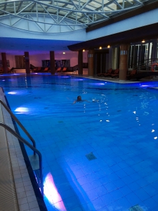 Een groot zwembad in Radisson Blu Hotel Radebeul.