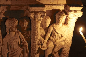Een van de details in de Romeinse katacomben